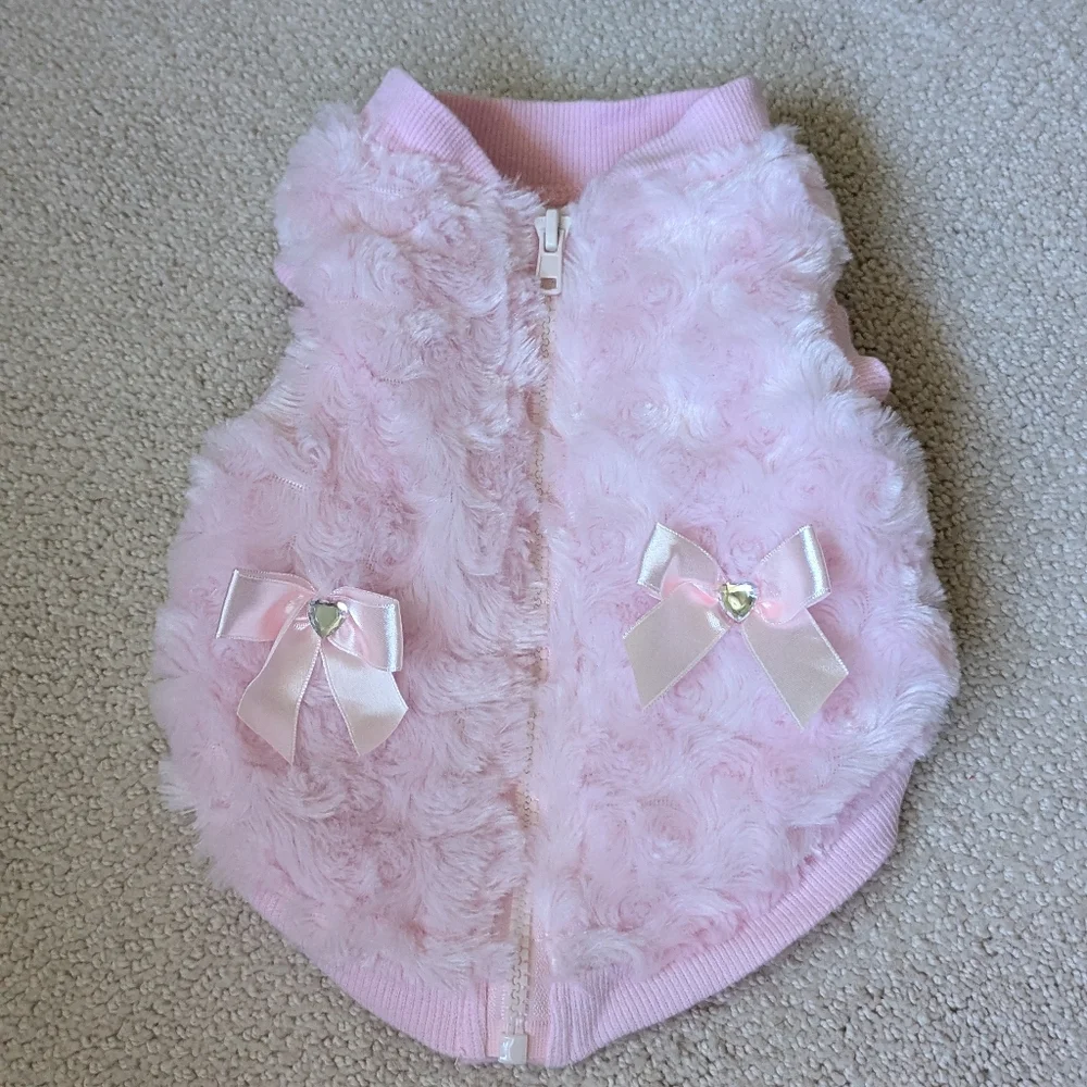 Smoochie Pooch Pink Furry Bow Zip Coat